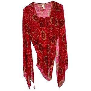 🌞 Miss Me Bohemian Sheer Maroon flowy asymmetric Tunic ala Stevie Nicks women M